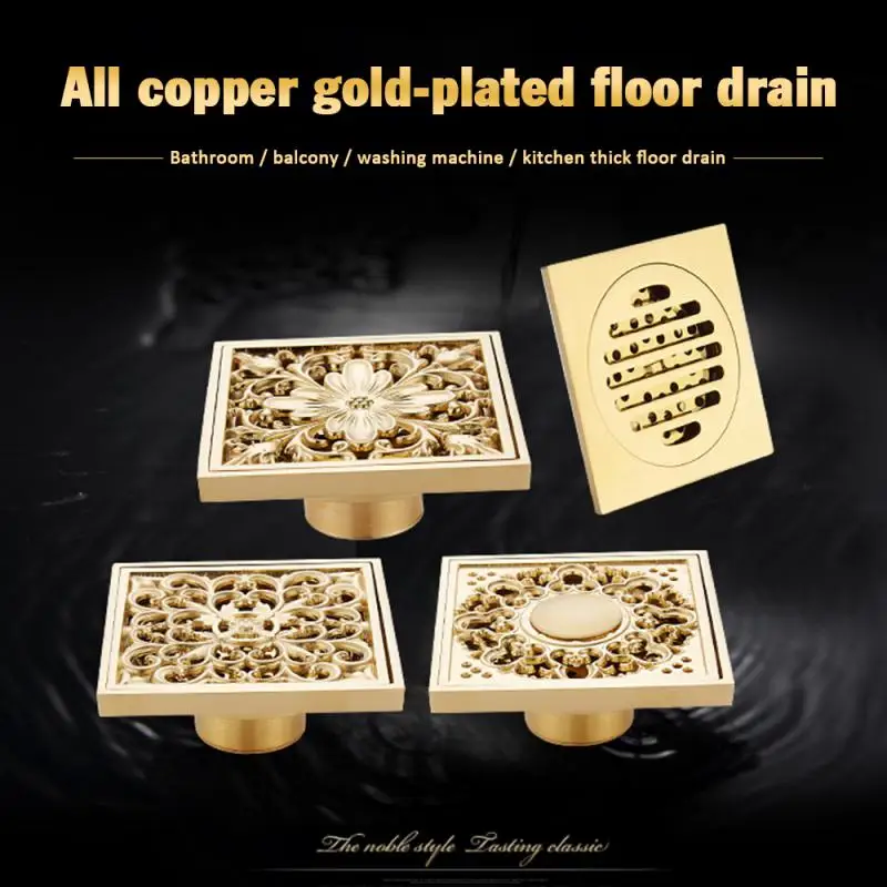

HOT Euro Floor Drains Square 10cm Shower Drain Brass Floor Drain Trap Waste Grate With Hair Strainer Bathroom Shower Accessories