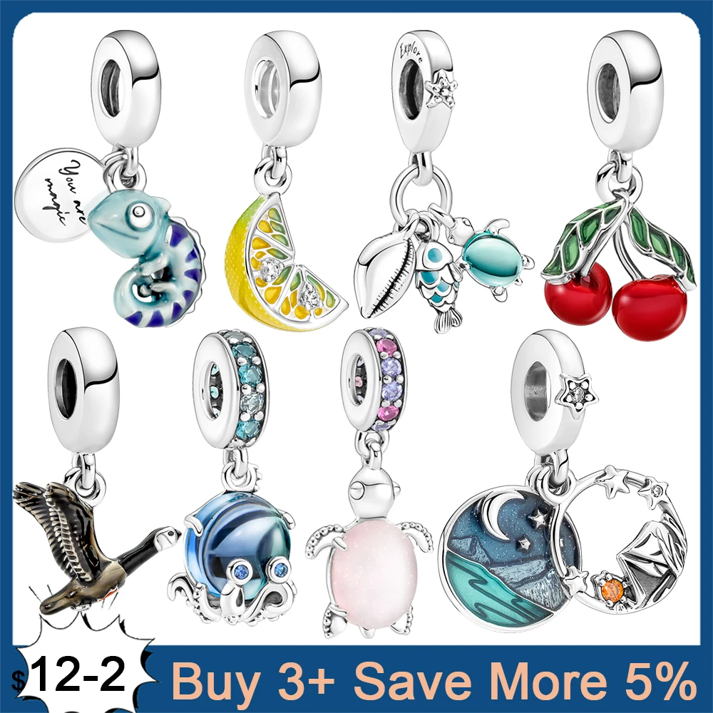 

925 Sterling Silver Murano Glass Cute Octopus Charm Beads Fit Original Charm Bracelet Necklace Fine Jewelry Making DIY Gift
