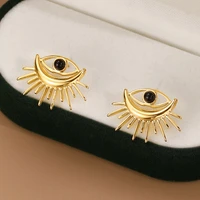 gd luxury 18 k stainless steel natural stone earrings vintage gold color evil eye natural stone stud earrings for women jewelry