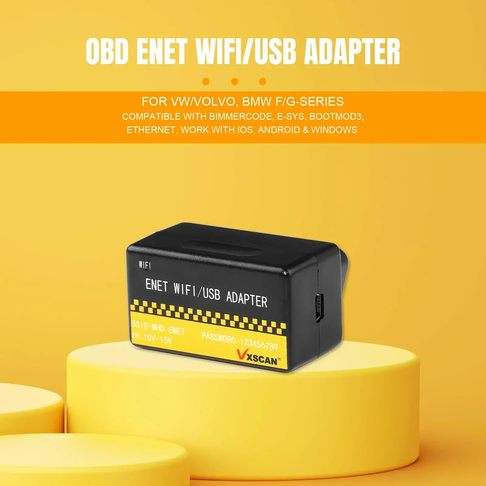 

Адаптер VXSCAN OBD ENET Wi-Fi/USB DOIP для BMW, интерфейс Ethernet серии F/G, работает с iOS, Android и Windows