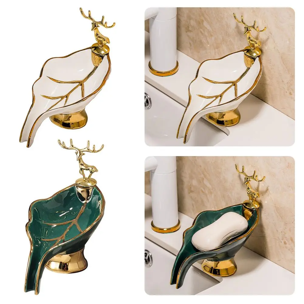 

New Drain Soap Box Leaf Shape Soap Dish Bathroom Accessories Supplies Plate Sponge Bathroom Storage Soap Shower Holder S3W3