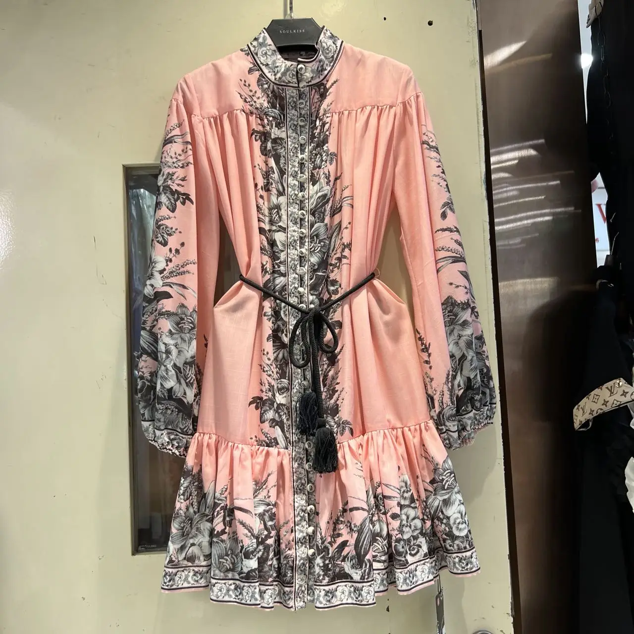 

2022 Summer New Ethnic Print Cotton Single Breasted Dress Fashion Women