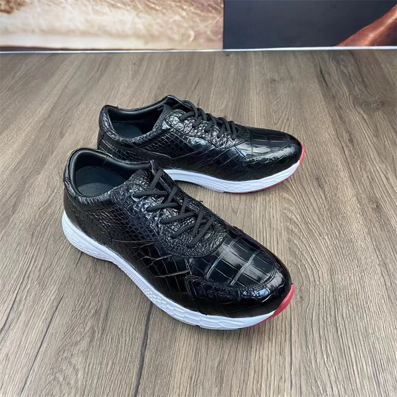 

Кроссовки мужские универсальные из натуральной крокодиловой кожи, мягкие черные, натуральная кожа, на шнуровке, обувь на плоской подошве для вождения