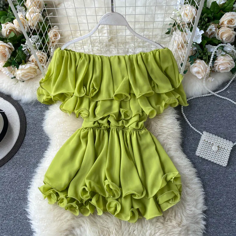 

Europe and the United States Fashion Double Layer Three-dimensional Ruffle Edge a Word Collar Waist Hundred with Chiffon Tops