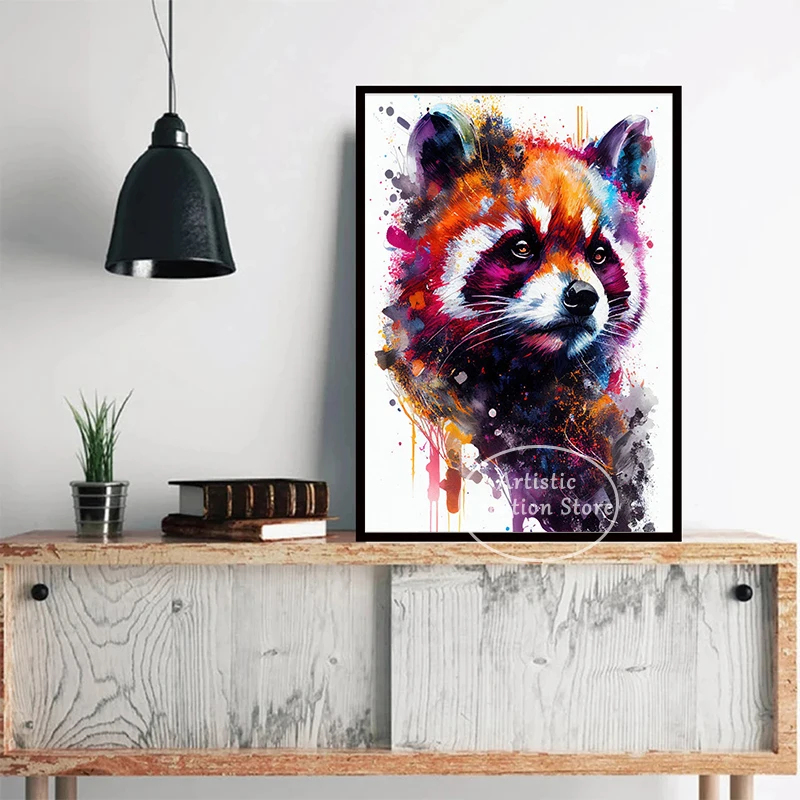 Акварельные животные плакаты граффити енот свинка Тигр Панда Кот холст живопись