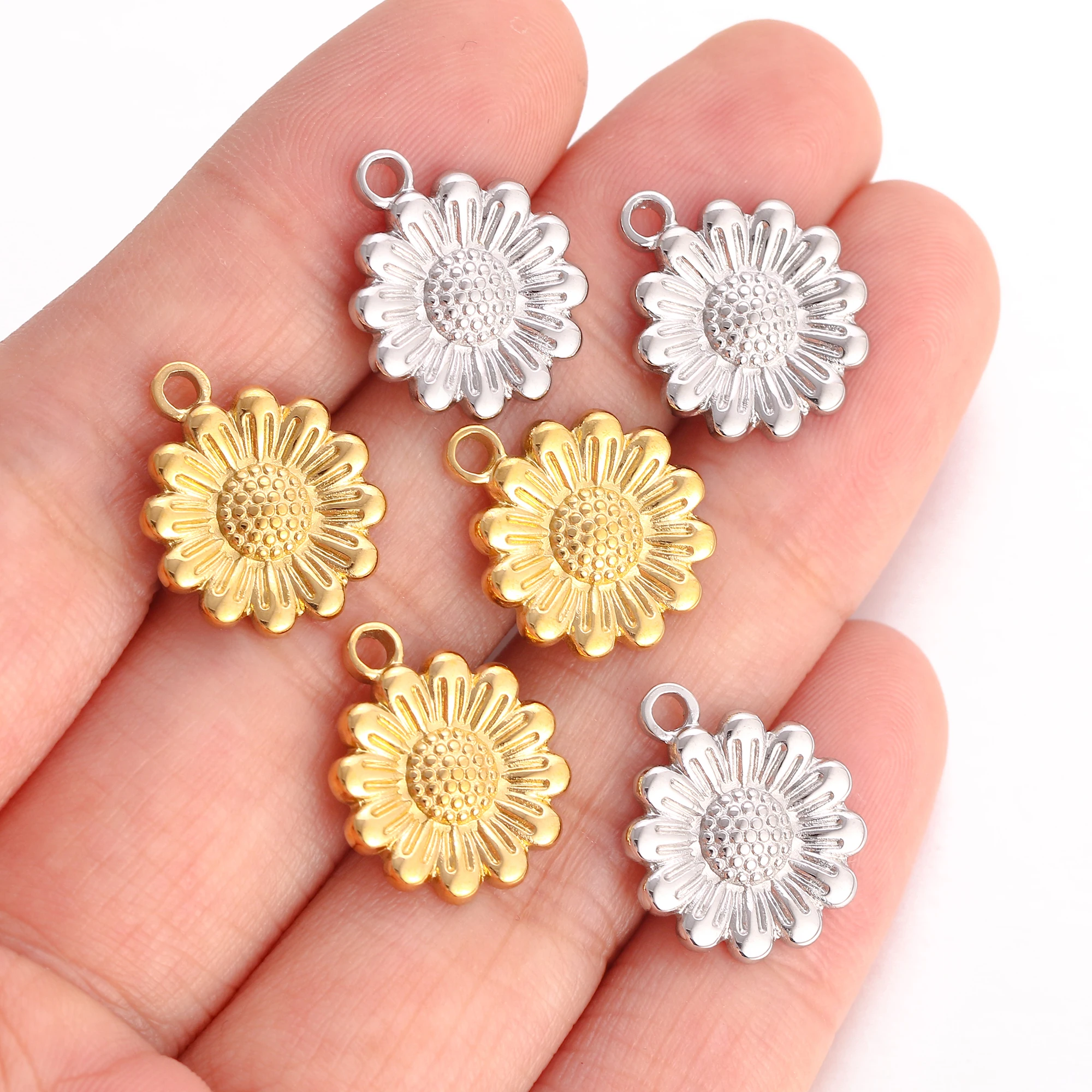 Фото 3pcs подсолнечной амулиты из нержавеющей стали 3D эмуляция цветов золотой серебряной цветной подвески изготовление DIY ручной поиск украшений №3
