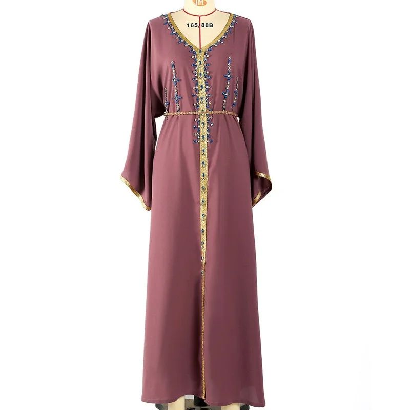 Ramadan Eid Morrocan Diamonds Kaftan Women Handsewn Arab Muslim Evening Wedding Long Dress Dubai Saudi Gulf Abaya Gown Jalabiya
