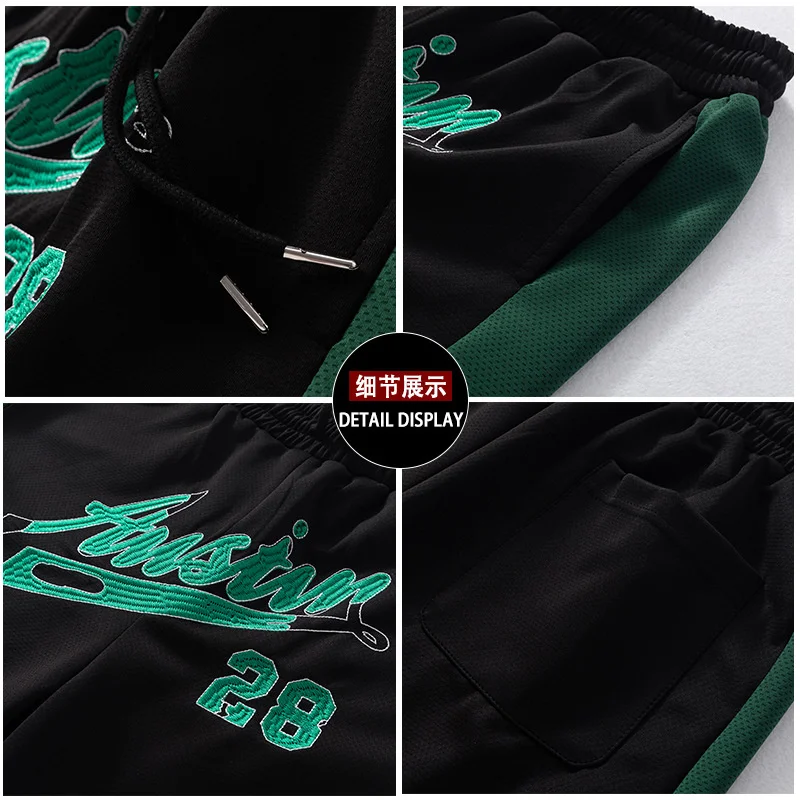 New American Sports Shorts Men's Hip Hop Fashion Brand Printed Loose Quarter Pants Sports Loose Casual Shorts