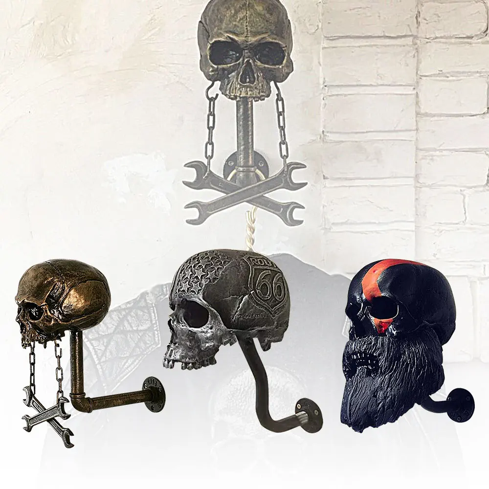 

Motorcycle Skull Helmet Holder Creative Resin Craft Wall Mounted Skull Helmet Rack Halloween Horror Jacket Hanger Hook Gifts