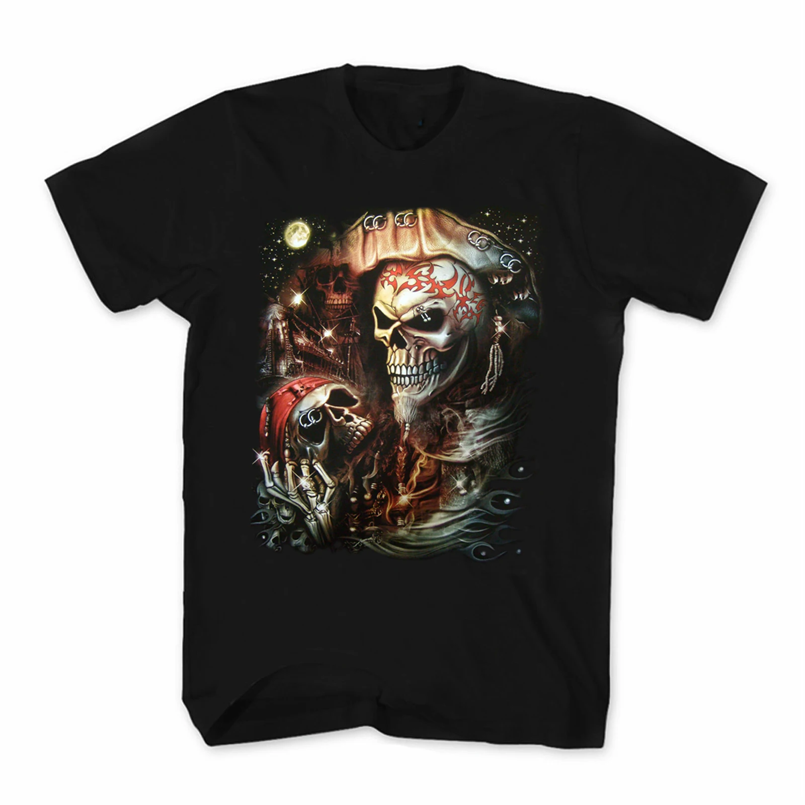 

Fashion Piercing Art Starry Sky Pirate Skull Tattoo Printed T-Shirt. Summer Cotton Short Sleeve O-Neck Mens T Shirt New S-3XL