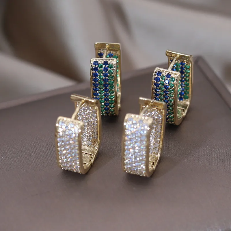 

UILZ Korean Hollow U-shaped Zircon Hoop Earrings for Women Girls Micro Inlay Geometric Earring Party Daily Jewelry ULE70