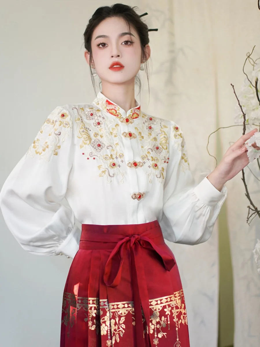 Жилет юбка одинаковый топ новинка 2024 китайские рубашки с воротником-стойкой и