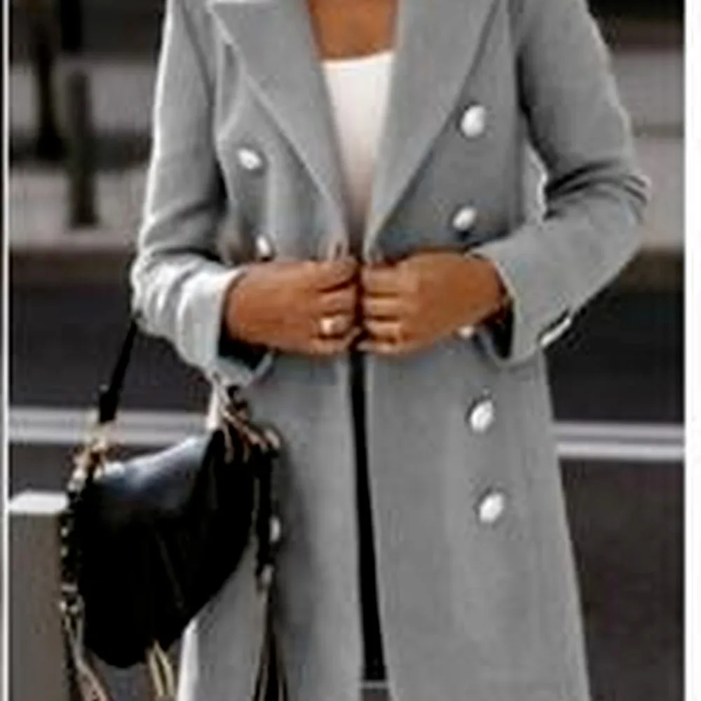 

2022 Autumn and Winter New Fashion Temperament Long-sleeved Lapel Double-breasted Woolen Coat Women's Solid Color Loose Coat