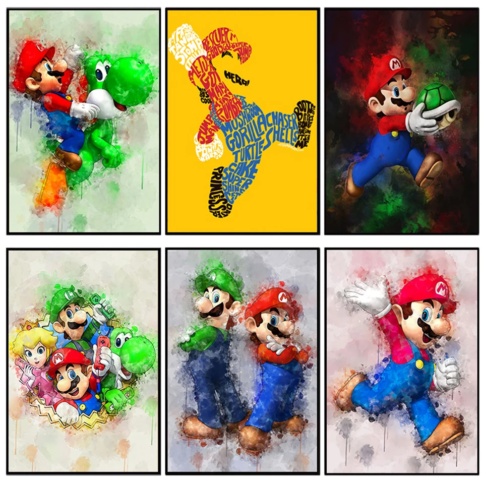 5D алмазная живопись Акварельная игра Супер Марио Забавный мультфильм полная
