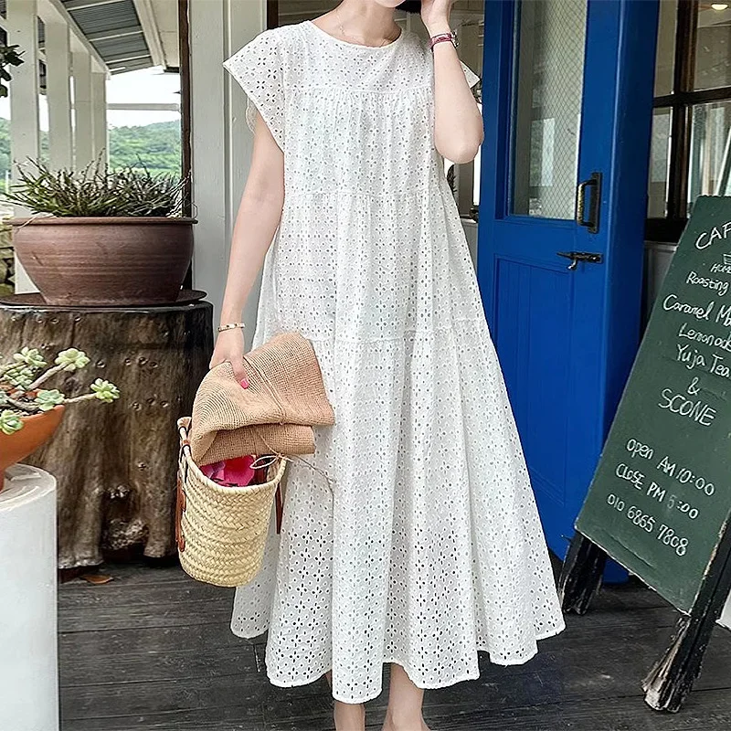 Шикарное летнее нишевое жаккардовое многослойное платье без рукавов с круглым