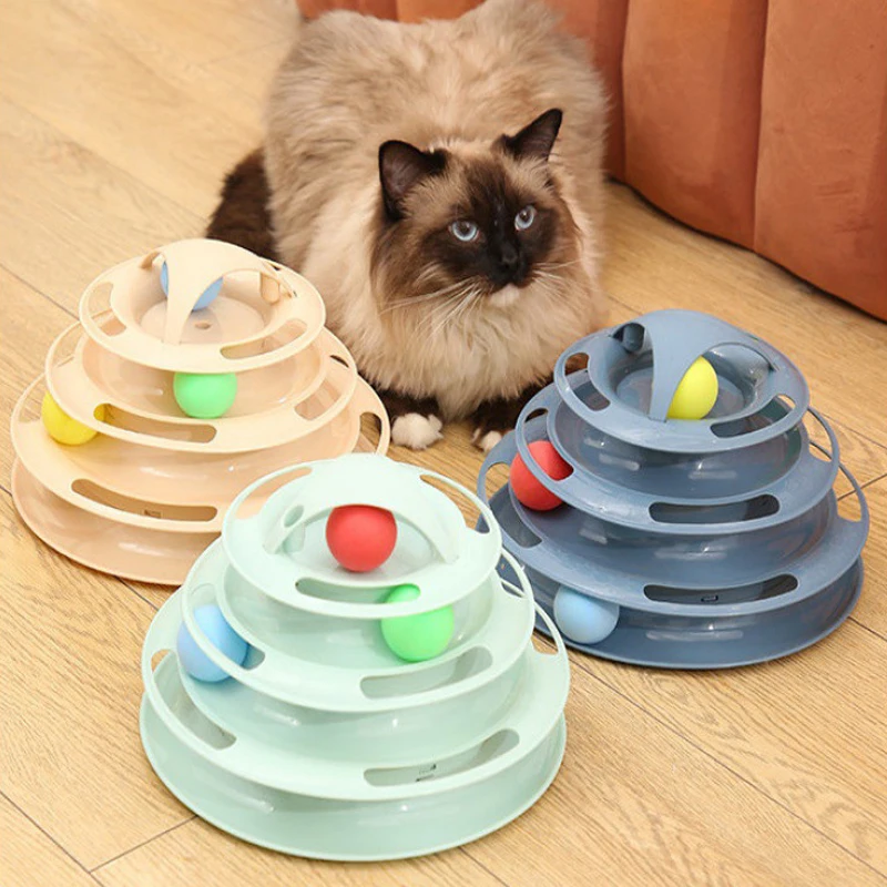 

4 Levels turnable Toys Tower Tracks with balls cat toy Interactive Intelligence Training with fun cat stick for cats accessories