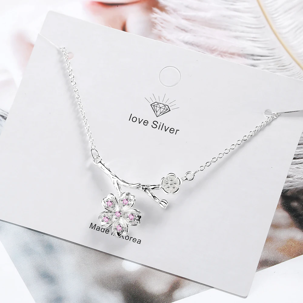 

Todorova Korean Fashion Pink CZ Zircon Cherry Blossom Flower Pendants & Necklaces For Women Kolye Jewelry Accessories