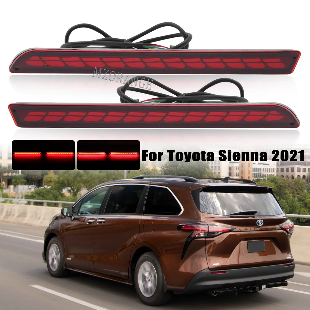 LED Rear Bumper Reflector Light For Toyota Sienna 2021 2022 Turn Signal Light Stop Brake Fog Lamp 3 Functions Car Accessories