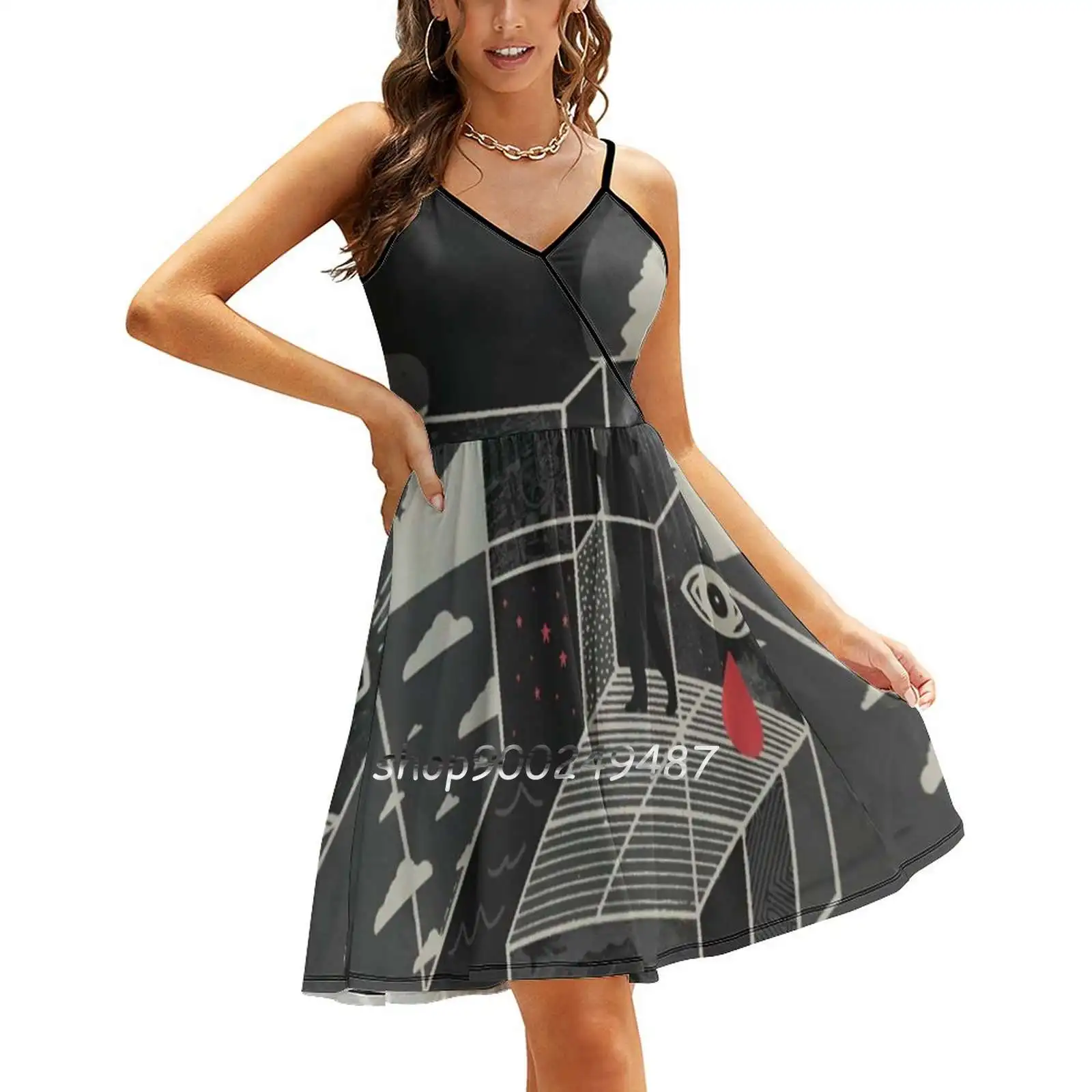 Блестящее кричащее платье с квадратным вырезом милые свободные платья принтом