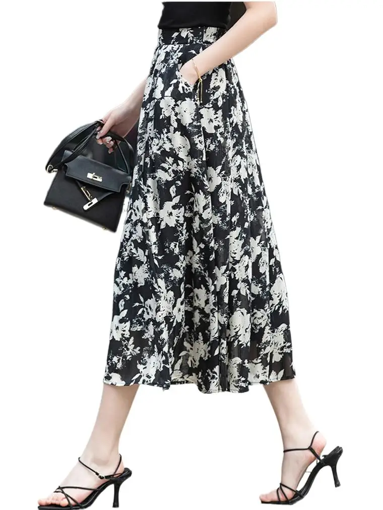 

Юбка женская шифоновая трапециевидная с карманами и высокой талией