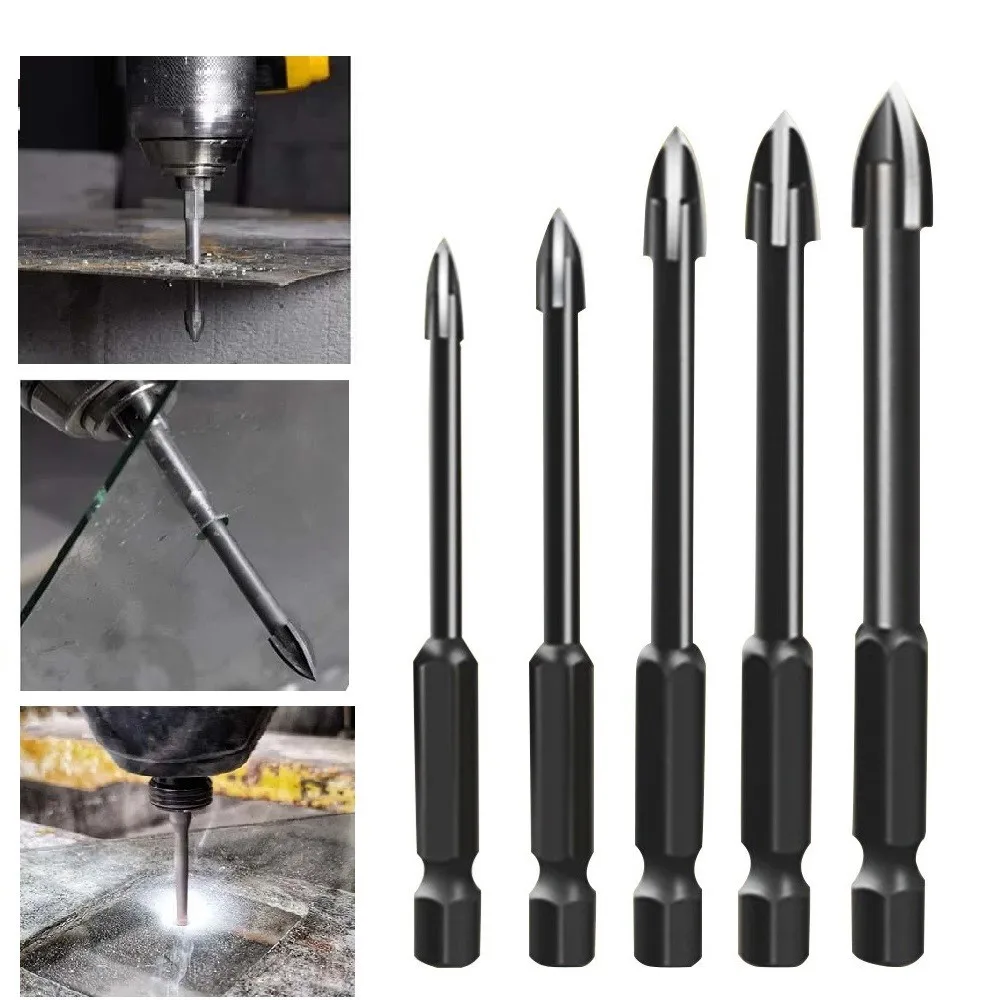 5Pcs  Cemented Carbide Drill Bits Set Cross Hex Tile Glass Ceramic Efficient Drilling Tool Hole Opener Power Tool Accessories