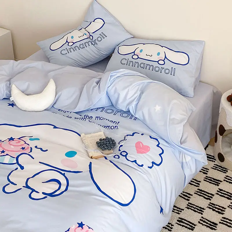 

Мультяшный милый Hello Kitty Cinnamoroll Kuromi новый аниме хлопковый комплект из четырех предметов для общежития дома детское постельное белье Комплект из трех предметов