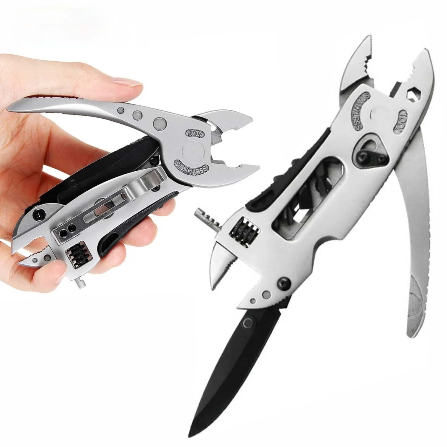 

Outdoor Utility Mutliusefold Knife Travel Camp Plier Wrench Adjustable Tool Jaw Screwdriver Hike Hunt Survive Fucntion Spanner