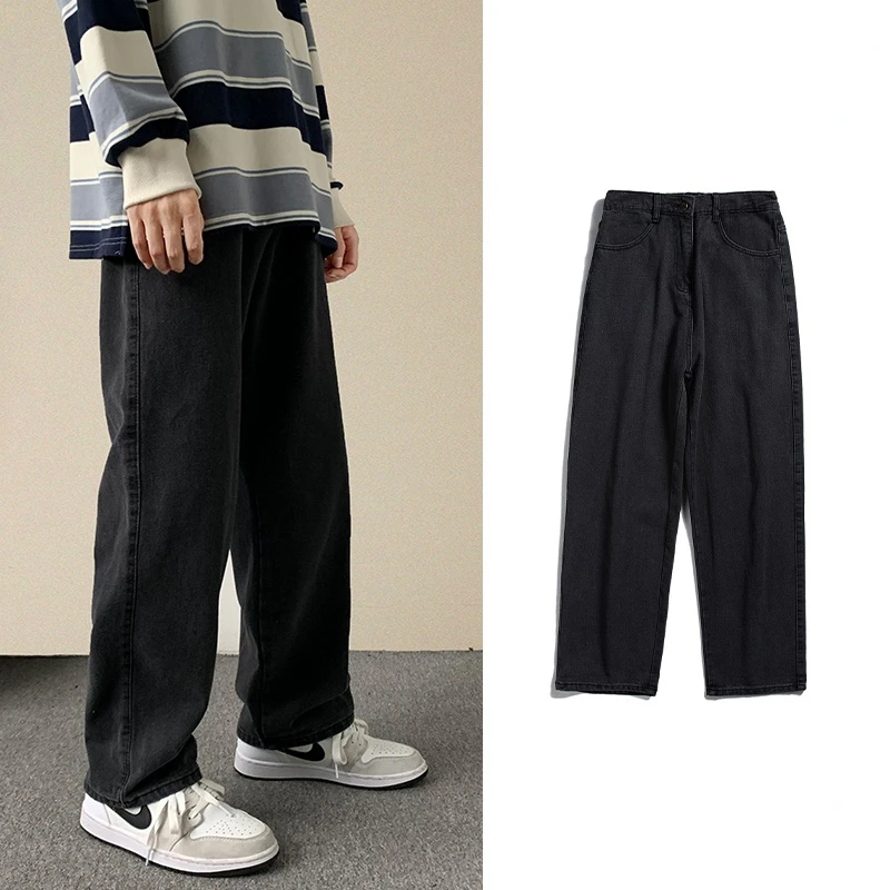 

Джинсы мужские широкие однотонные, модные прямые мешковатые джинсовые брюки в Корейском стиле, весна-осень