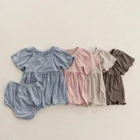 2022 summer new baby short sleeve clothes set soft cotton kids girls fly sleeve shirts shorts set casual children 2pcs suit