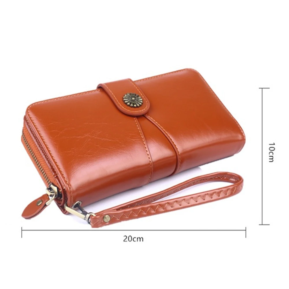 Carteras Oil Leather Long Wallet With Auspicious Flower Buckle Multi-Purpose Large Capacity Purse Women Wallet