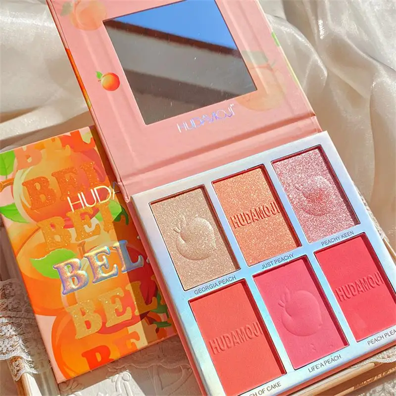 

6 цветов персиковые румяна палитра хайлайтер пудра для носа силуэт осветление тени для век все-в-одном Восстанавливающий стойкий макияж