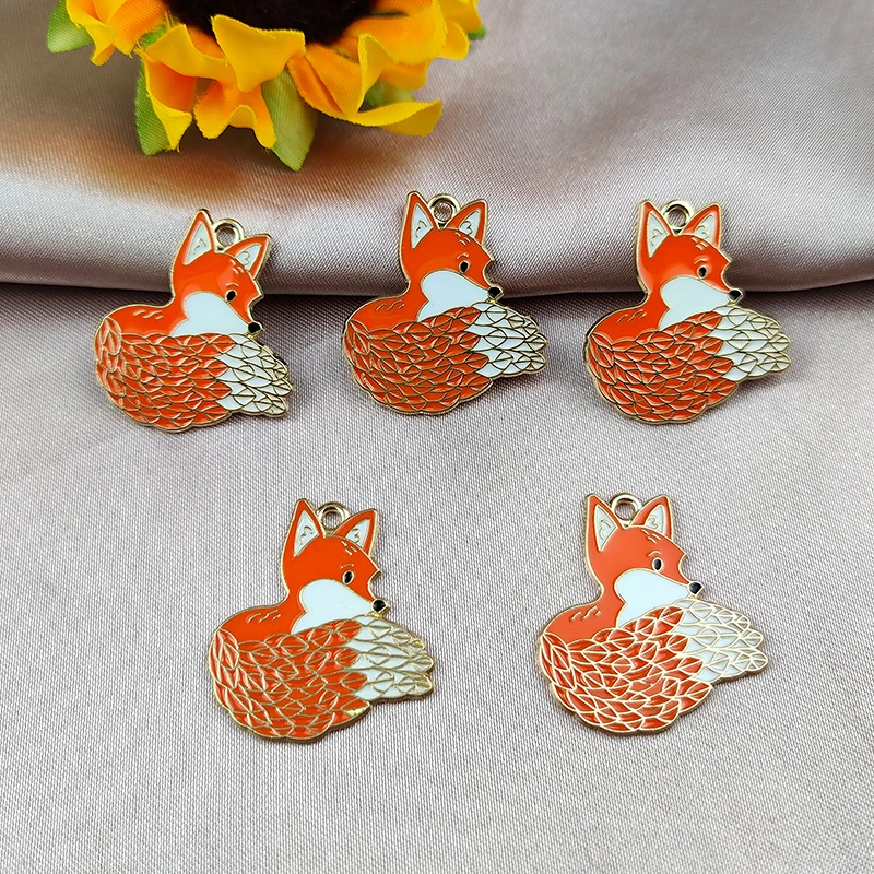 

ApeUr 10PCS big tail animal fox Enamel Alloy Charms Delicate Gold Tone Metal Pendants Bracelet Earrings Jewelry Making Phone DIY