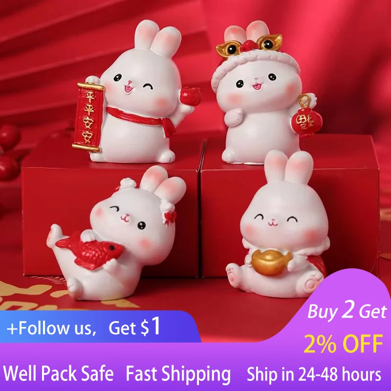 

Cute Chinese zodiac auspicious rabbit cake automobile resin handicraft ornaments wholesale New Year gifts welfare gifts