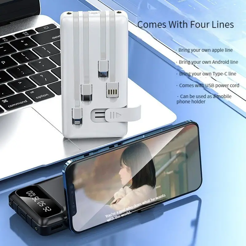 

Echome Fast Charging Power Bank 10000mAh with Four Wire Portable Mobile Power for Iphone 14 13 12 11 Pro Max Plus Huawei Samsung