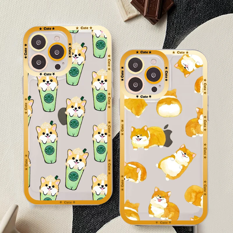 

Cute Corgi Phone Case For iPhone 14 13 12 11 Pro Max Mini X Xs XR 6 7 8 Plus SE 2020 Transparent Case