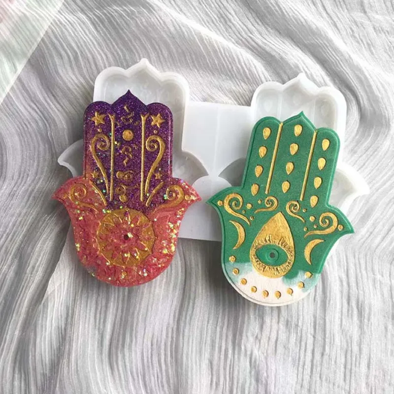 

2 Famaty Lucky Hand Shape Mirror Epoxy Silicone Mold Coaster Hanging Accessories Modeling Tools