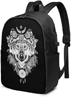 wolf business laptop school bookbag travel backpack with usb charging port headphone port fit 17 in