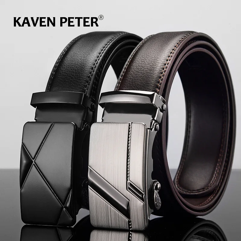 Belts For Men Luxury Brand Designer Automatic Buckle Genuine Leather Black Belt Jeans High Quality Waist Male Strap Dark Brown