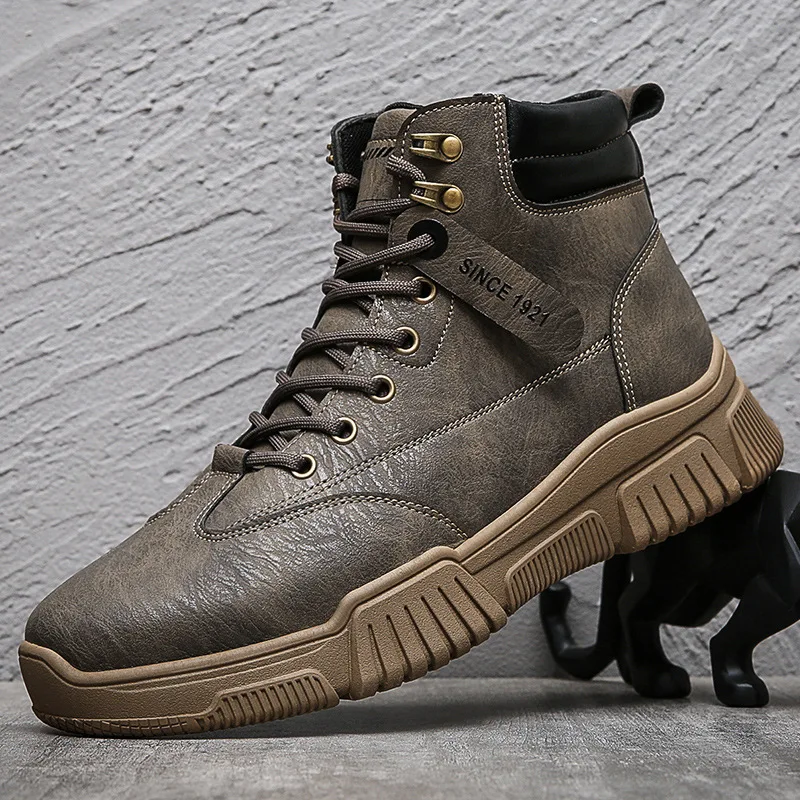 

Ботильоны мужские зимние, повседневная обувь, уличные водонепроницаемые рабочие ботинки из искусственной кожи, на платформе, военные армейские сапоги, осень