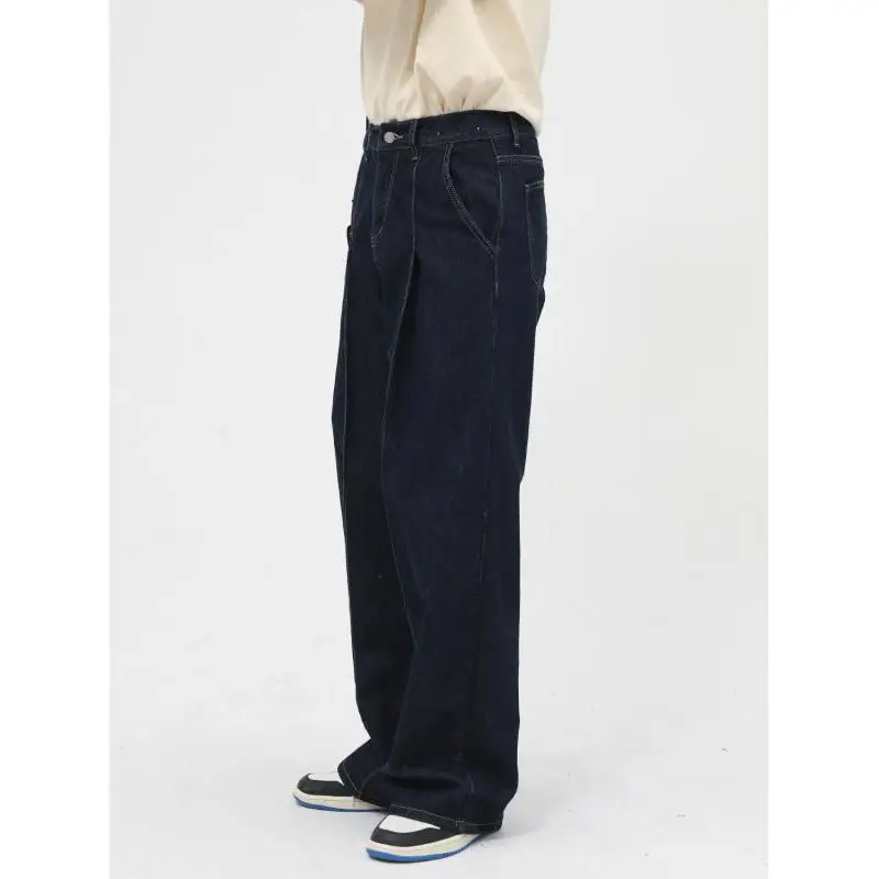 Poetry | Four Seasons New Products Korean Version Loose Straight And Thin Mid-waist Tide Brand Ins Casual Jeans Men's Dark Blue