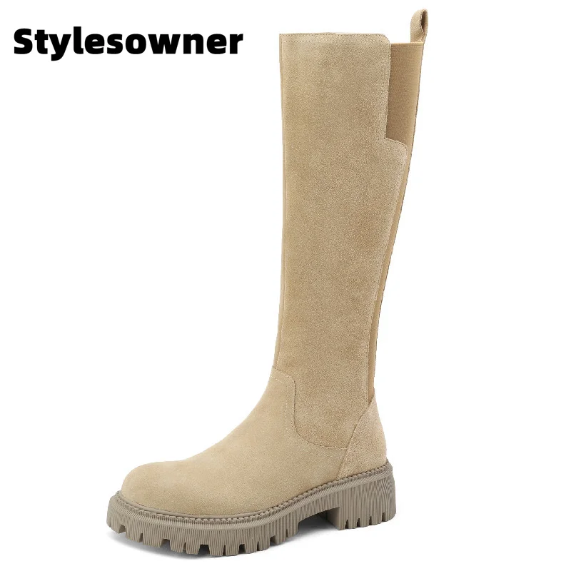 

Замшевые винтажные сапоги до колена, на молнии, с круглым носком