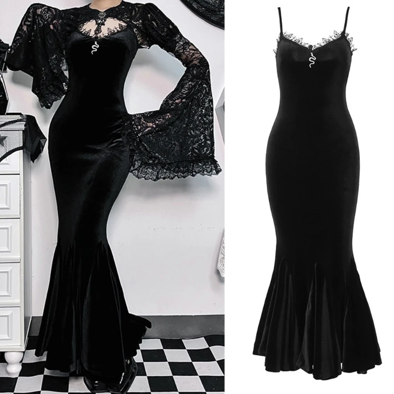 

Trendy Black Goth Tops Punk Cover Ups Mesh Tops Shrug Halloween Costume Dress