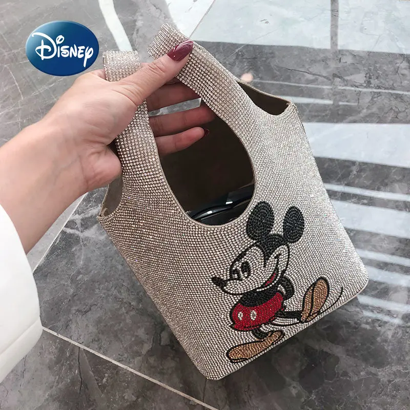 Disney Mickey New Women's Handbag Luxury Brand Colorful Diamond Women's Bag Cartoon Fashion 2-Piece Mini Handbag High Quality
