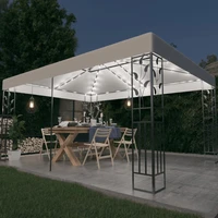patio gazebo with double roof led string lights polyester steel garden party tent garden decoration white 4x3 m