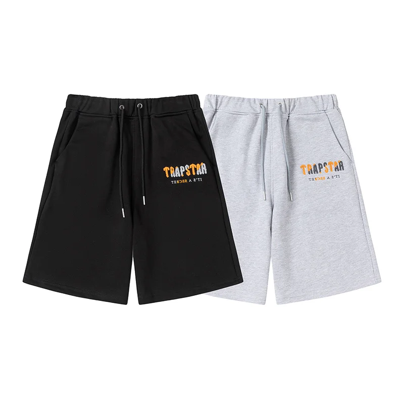 Trapstar New Spring And Summer Orange Gray Towel Embroidered Cotton High-Quality Sports T-Shirt Short-Sleeved Shorts Suit