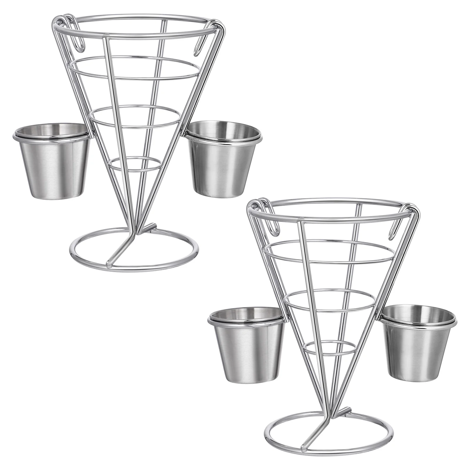 Hemoton 2pcs French Fries Stand Cone Baskets Fry Holders with 2 Dip Dishes Snack Appetizer Serving Rack Food Display Wire
