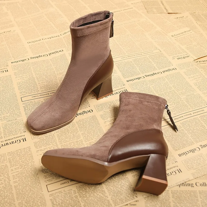

Classic Chelsea Boots for Woman 2023 Spring Autumn Microfiber Toe Wedge Heel Ankle Boots Simple Comfortable Cowboy Boots Female