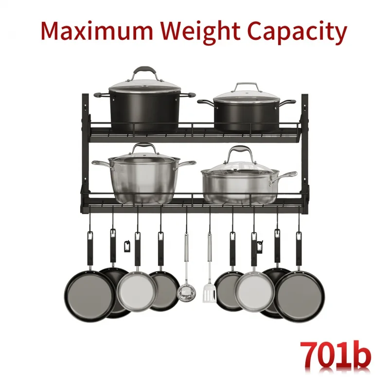 

Double-Layer Wall-Mounted Storage Rack Pot Rack Kitchen Supplies Iron Multi-Layer Storage Rack Household Creative Shelves