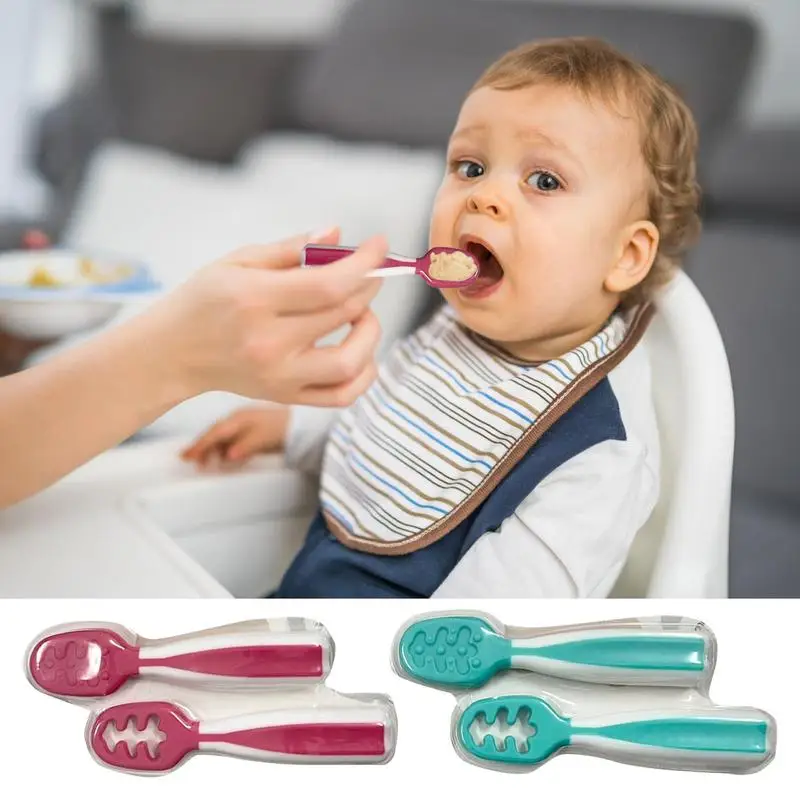 

2pcs Baby Spoons Set Toddler Utensils for 6+ Months Babies Self Feeding Weaning Spoons Teething Spoon soft Fork Cutlery Children