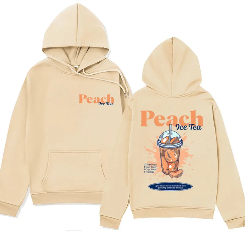 Funny PEACH ICED TEA Hoodie Men Summer Drink Themed Gift Vintage Harajuku Sweatshirts Male Fashion Oversized Streetwear Pullover